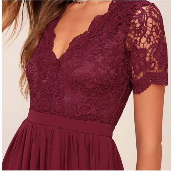 Lulus Angel in Disguise Burgundy Lace Lined Skater Dress Holiday New Year L NEW - Picture 3 of 11